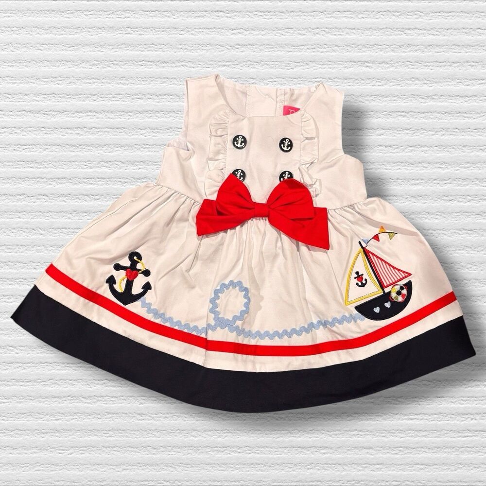 Good Lad Sailor Nautical Dress Sail Boat Anchor  Red bow Ric Rac 6 Month